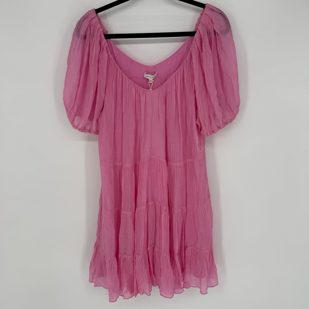 REBECCA TAYLOR PINK PREPPY TIERED MINI DRESS CHIFFON FLOWY NWT SMALL - FLAW